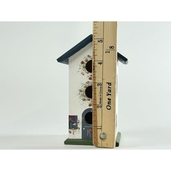 Hand Painted Wooden Birdhouses Set Floral Dk Green Roof Vintage Cottage Garden - Picture 15 of 15